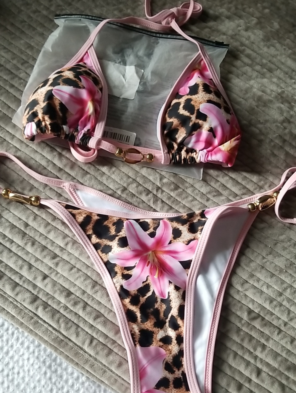 Pink Floral Leopard Print Bikini Set - Women's Swimwear